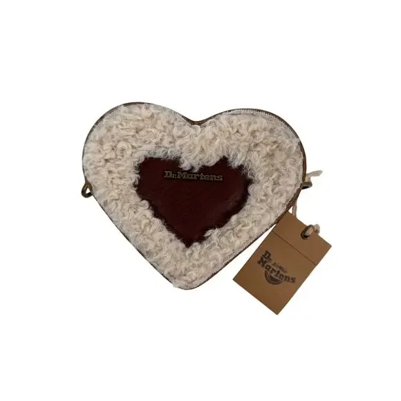 Dr. Martens Mini Heart Shaped Crossbody Faux Fur Bag Cashew Ambassador Leather